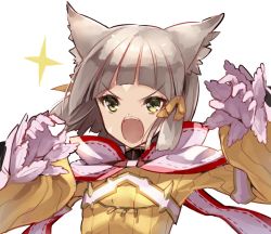 Rule 34 | &gt;:o, 1girl, animal ears, brown hair, cat ears, commentary request, fangs, gloves, green eyes, jako (toyprn), nia (xenoblade), nintendo, short hair, simple background, solo, upper body, v-shaped eyebrows, white background, white gloves, xenoblade chronicles (series), xenoblade chronicles 2, xenoblade chronicles (series), xenoblade chronicles 2