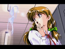 Rule 34 | 1990s (style), 1993, 1girl, 4bpp, bra, crescent (1993 game), game cg, ghost, indoors, lingerie, locker, silky&#039;s, solo, underwear