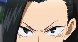 Rule 34 | 1girl, animated, animated gif, black hair, boku no hero academia, bouncing breasts, breasts, cleavage, clothing cutout, large breasts, leotard, lowres, navel, open mouth, ponytail, solo, yaoyorozu momo
