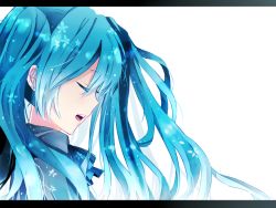 Rule 34 | 1girl, aqua hair, bad id, bad pixiv id, blue hair, closed eyes, earrings, hatsune miku, itamidome, jewelry, letterboxed, long hair, music, open mouth, portrait, profile, simple background, singing, solo, twintails, vocaloid, wallpaper