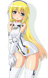 Rule 34 | 10s, 1girl, alternate costume, arnval, bad id, bad pixiv id, blonde hair, blue eyes, blush, breasts, breasts squeezed together, busou shinki, dd (ijigendd), doll joints, embarrassed, female focus, gradient hair, hairband, joints, leaning forward, long hair, mecha musume, multicolored hair, open mouth, own hands clasped, own hands together, shadow, simple background, small breasts, solo, thighhighs, thighs, very long hair, white background, white thighhighs, zettai ryouiki