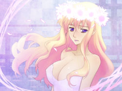 Rule 34 | blue eyes, breasts, cleavage, large breasts, lipstick, long hair, macross, macross frontier, makeup, md5 mismatch, pandaun, pink hair, resolution mismatch, sheryl nome, solo, source smaller, tears, wreath