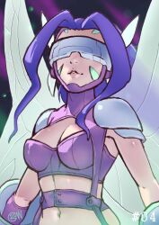 Rule 34 | 1girl, absurdres, bikini, breasts, butterfly wings, cleavage, digimon, digimon (creature), fairimon, gloves, head wings, highres, insect wings, large breasts, long hair, mask, navel, purple hair, solo, strapless, strapless bikini, swimsuit, ten legendary warriors, wings