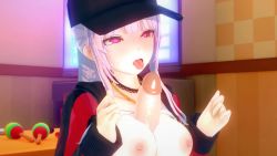Rule 34 | 1girl, 3d, animated, blush, breasts, hat, heart, heart-shaped pupils, highres, hololive, hololive english, holomyth, jacket, koikatsu (medium), large breasts, looping animation, mori calliope, nipples, open clothes, open jacket, open mouth, paizuri, penis, pink eyes, pink hair, symbol-shaped pupils, tongue, tongue out, uncensored, video, virtual youtuber, wataamage, video