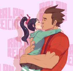 Rule 34 | 1boy, 1girl, age difference, aged up, black hair, blush, brown hair, candy, character name, copyright name, dark-skinned male, dark skin, disney, food, french kiss, german text, green pantyhose, half-closed eyes, height difference, hetero, highres, hood, hoodie, kiss, long hair, miniskirt, pantyhose, ponytail, scrunchie, size difference, skirt, striped clothes, striped pantyhose, text focus, tongue, translated, vanellope von schweetz, wack, wreck-it ralph, wreck-it ralph (character)