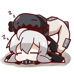 Rule 34 | 10s, 1girl, = =, abyssal ship, ahoge, chibi, closed eyes, highres, kantai collection, lying, nuu (nu-nyu), on stomach, open mouth, re-class battleship, scarf, short hair, silver hair, sleeping, solo, tail, zzz
