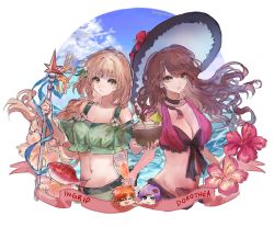 Rule 34 | 2boys, 2girls, artist name, bad id, bad twitter id, bikini, blonde hair, breasts, brown hair, character name, cleavage, closed mouth, cup, dorothea arnault, drinking glass, fire emblem, fire emblem: three houses, fire emblem heroes, fish, flower, green eyes, hair flower, hair ornament, hat, highres, holding, holding cup, ingrid brandl galatea, large breasts, long hair, lorenz hellman gloucester, multiple boys, multiple girls, navel, nintendo, off-shoulder bikini, off shoulder, open mouth, polearm, swimsuit, sylvain jose gautier, upper body, weapon, wine glass, yewsies