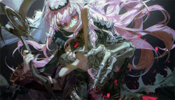 Rule 34 | 1girl, black nails, bone, breasts, cape, cleavage, gem, gold, highres, holding, holding weapon, hololive, hololive english, jewelry, large breasts, long hair, looking at viewer, mori calliope, mori calliope (1st costume), nail polish, pink hair, pointing, quasarcake, red eyes, ribs, scythe, simple background, skeletal arm, skeletal hand, solo, spikes, stitched, third-party edit, tiara, torn cape, torn clothes, veil, virtual youtuber, weapon