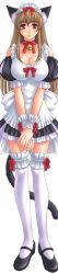 Rule 34 | 1girl, absurdres, animal ears, apron, bare shoulders, bell, breasts, brown eyes, brown hair, cat ears, cat girl, choker, cleavage, collar, female focus, frills, full body, game cg, highres, kanesada keishi, large breasts, long hair, long image, maid, maid apron, maid headdress, neck bell, pure maid ~kisekae shite ne~, ribbon choker, solo, tail, tall image, thighhighs, transparent background, yukina (pure maid)
