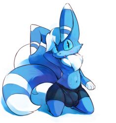 Rule 34 | 1boy, animal ears, arm behind head, black eyes, blue sclera, briefs, bulge, cat ears, cat tail, colored sclera, creatures (company), embarrassed, flaccid, furry, furry male, game freak, gen 6 pokemon, kneeling, large testicles, looking at viewer, male focus, male underwear, meowstic, meowstic (male), multiple tails, navel, nintendo, pokemon, pokemon (creature), skin tight, somnamg, sweat, tail, testicles, two tails, underwear, white background, white hair
