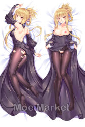 Rule 34 | 1girl, aoki hagane no arpeggio, black pantyhose, blonde hair, blue lips, blush, braid, breasts, breasts out, bridal gauntlets, cleavage, clothes lift, collarbone, commentary request, dakimakura (medium), detached sleeves, dress, dress lift, eyelashes, hair rings, kongou (aoki hagane no arpeggio), light smile, lipstick, looking at viewer, lying, makeup, medium breasts, multiple views, nipples, no shoes, on back, on side, pantyhose, purple dress, pussy, red eyes, short hair with long locks, short ponytail, side slit, sidelocks, strapless, strapless dress, torn clothes, torn legwear, uncensored, yuj (moemarket)