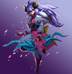 Rule 34 | 1girl, absurdres, ahoge, bow (weapon), braid, closed mouth, curled horns, flower, full body, fur-trimmed kimono, fur trim, haemadaejang, hair between eyes, hair ornament, highres, holding, holding bow (weapon), holding weapon, horn flower, horns, japanese clothes, kimono, kindred (league of legends), lamb (league of legends), league of legends, long hair, long sleeves, official alternate costume, official alternate hairstyle, petals, pink eyes, pink kimono, purple hair, solo, spirit blossom (league of legends), spirit blossom kindred, weapon, yellow flower