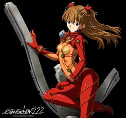 Rule 34 | 00s, 1girl, absurdres, blue eyes, bodysuit, brown hair, evangelion: 2.0 you can (not) advance, highres, hip focus, long hair, multicolored clothes, neon genesis evangelion, plugsuit, rebuild of evangelion, skin tight, solo, souryuu asuka langley, test plugsuit, toshi (anime coloring), wide hips