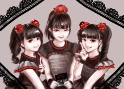 Rule 34 | 3girls, babymetal, black hair, character request, long hair, lsize, multiple girls, ponytail, ribbon, tagme, twintails