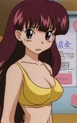 Rule 34 | 1girl, animated, animated gif, belly, breasts, brown hair, cleavage, long hair, medium breasts, mizuki miku, talking, usagi-chan de cue