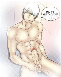 Rule 34 | 1boy, abs, erection, ginko, gradient background, male focus, mushishi, nude, pectorals, pectorals, penis, solo, tagme