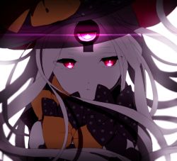 Rule 34 | 1girl, abigail williams (fate), abigail williams (third ascension) (fate), bad id, bad twitter id, black bow, blonde hair, bow, closed mouth, expressionless, face, facial mark, fate/grand order, fate (series), forehead mark, glowing, glowing eye, hat, hiiragi fuyuki, keyhole, long hair, looking at viewer, orange bow, red eyes, solo, third eye