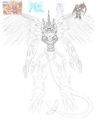 Rule 34 | armor, claws, digimon, digimon (creature), imperialdramon, imperialdramon fighter mode, looking at viewer, original, solo, tail, x-antibody