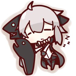 Rule 34 | 10s, 1girl, abyssal ship, chibi, closed eyes, i-class destroyer, kantai collection, nuu (nu-nyu), open mouth, short hair, silver hair, sleeping, wo-class aircraft carrier, zzz