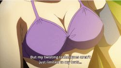 Rule 34 | 10s, 2girls, animated, animated gif, aoba kazane, black hair, breasts, brown hair, hououin sanae, keijo!!!!!!!!, large breasts, lowres, multiple girls, subtitled, swimsuit