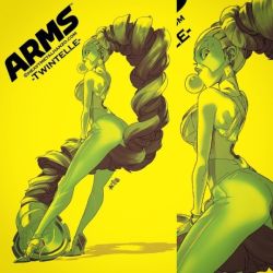 Rule 34 | 1girl, arms (game), ass, breasts, chewing gum, hip focus, long hair, looking back, mask, nintendo, sideboob, sitting, solo, tagme, thighs, twintails, twintelle (arms), wide hips
