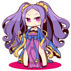 Rule 34 | 1girl, assassin of the nocturnal castle, blush, chibi, fate/grand order, fate (series), full body, long hair, looking at viewer, naga u, pelvic curtain, purple eyes, purple hair, smile, solo, twintails, wu zetian (fate), wu zetian (first ascension) (fate)