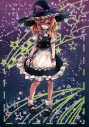 Rule 34 | 1girl, bad id, bad pixiv id, blonde hair, braid, demo (takakong), female focus, full body, gradient background, hat, highres, kirisame marisa, mary janes, shoes, short hair, skirt, solo, takakong, touhou, witch, witch hat, yellow eyes