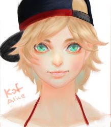 Rule 34 | 1girl, alice garnet nakata, blonde hair, character name, closed mouth, copyright name, green eyes, hat, k.c, looking at viewer, short hair, simple background, smile, solo, the king of fighters, the king of fighters xiv, white background