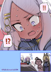 Rule 34 | !, !!, !?, 1boy, 4girls, doodle sensei (blue archive), blue archive, blush, captured, chibi, commentary request, demon girl, demon horns, demon wings, embarrassed, extra ears, fang, flying sweatdrops, full-face blush, hair ornament, hairclip, halo, highres, hina (blue archive), hitotose rin, horns, kanna (blue archive), long hair, multiple girls, noa (blue archive), police, police uniform, policewoman, purple eyes, radio antenna, restrained, sensei (blue archive), sharp teeth, sweat, teeth, translation request, uniform, wavy mouth, white hair, wings, yuuka (blue archive)