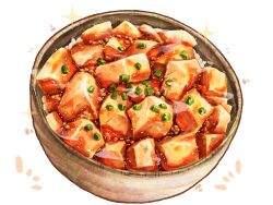 Rule 34 | bowl, food, food focus, highres, kaneko ryou, mapo tofu, no humans, original, simple background, sparkle, still life, tofu, white background