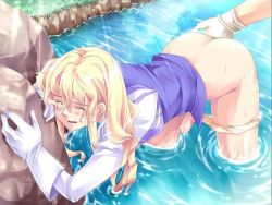 Rule 34 | 2boys, absolute obedience (game), anal, androgynous, bent over, blonde hair, blush, bottomless, cum, ferdinand marienfeld, fingering, gloves, long hair, male focus, male penetrated, multiple boys, nature, outdoors, penis, underwear, water, yaoi, zettai fukuju meirei