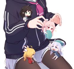 Rule 34 | 5girls, absurdres, after-school sweets club (blue archive), ahoge, airi (blue archive), black hair, black jacket, black pantyhose, blonde hair, blue archive, blush, brown eyes, food, highres, jacket, kazusa (blue archive), long hair, long sleeves, macaron, mini person, minigirl, multicolored hair, multiple girls, natsu (blue archive), open mouth, pantyhose, pink hair, pleated skirt, purple eyes, purple hair, red eyes, reisa (blue archive), side ponytail, simple background, skirt, twintails, white background, white skirt, yata mawari, yoshimi (blue archive)