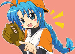 Rule 34 | 1girl, baseball, baseball glove, blue hair, braid, braided ponytail, ixy, left-handed, single braid, solo