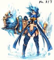Rule 34 | blue hair, boots, gloves, highres, mecha, midgard (p&amp;d), navel, personification, puzzle &amp; dragons, red eyes, robot, scarf