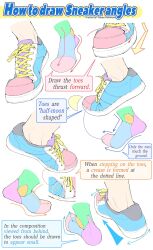 Rule 34 | arrow (symbol), artist name, commentary, english commentary, english text, feet, foot focus, footwear focus, highres, how to, multiple views, original, shoes, sneakers, speech bubble, walking, white background, yoshimura takuya