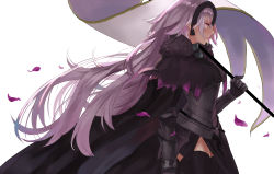 Rule 34 | 1girl, absurdres, armor, black thighhighs, fate/grand order, fate (series), faulds, gauntlets, headpiece, highres, holding, jeanne d&#039;arc (fate), jeanne d&#039;arc alter (avenger) (fate), jeanne d&#039;arc alter (avenger) (first ascension) (fate), jeanne d&#039;arc alter (fate), kanimiso (user cnb0218), long hair, petals, profile, purple hair, simple background, solo, thighhighs, very long hair, white background