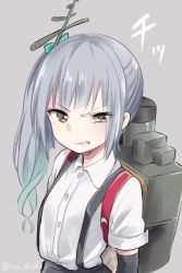 Rule 34 | 10s, 1girl, brown eyes, ica, kantai collection, kasumi (kancolle), long hair, looking at viewer, personification, school uniform, side ponytail, silver hair, solo, translated, twitter username