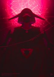 Rule 34 | 1girl, aurahack, covered mouth, cyberpunk, highres, laser, mask, mouth mask, original, red theme, short hair, solo
