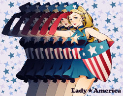 Rule 34 | 1girl, american flag dress, animification, bad id, bad pixiv id, blonde hair, blue eyes, breasts, captain america, cleavage cutout, clothing cutout, elbow gloves, genderswap, genderswap (mtf), gloves, hat, marvel, marvel cinematic universe, medium breasts, meemaw, parted lips, shield, shiny skin, star (symbol), steve rogers