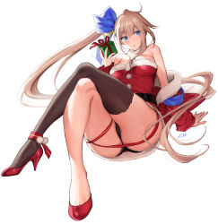 Rule 34 | 1girl, ahoge, arm support, ass, bell, belt, black panties, blonde hair, blue eyes, bow, box, breasts, christmas, christmas present, commentary, crossed legs, fal (girls&#039; frontline), full body, fur trim, gift, gift box, girls&#039; frontline, hair bell, hair between eyes, hair bow, hair ornament, high heels, highres, large breasts, legs, long hair, off shoulder, official alternate costume, panties, red footwear, ribbon, santa costume, shoukaki (earthean), side ponytail, signature, single thighhigh, sitting, solo, thighhighs, thighs, underwear, very long hair, white background