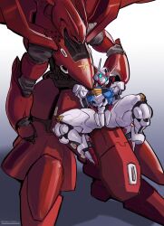 Rule 34 | absurdres, artist name, char&#039;s counterattack, char&#039;s counterattack - beltorchika&#039;s children, commentary, english commentary, gundam, gundam aerial, gundam suisei no majo, head tilt, highres, looking down, looking up, mecha, mobile suit, nightingale (gundam), one-eyed, robot, sexually suggestive, shadow, specter l, surprised, v-fin