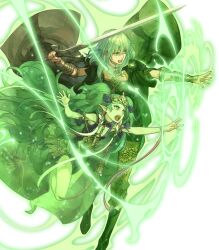 Rule 34 | 2girls, arm guards, aura, belt, boots, byleth (female) (fire emblem), byleth (fire emblem), cape, corruption, dagger, dark persona, dragon girl, dress, female focus, fire emblem, fire emblem: three houses, fire emblem heroes, fire emblem warriors: three hopes, full body, green eyes, green hair, hidari (left side), highres, holding, holding sword, holding weapon, intelligent systems, knee boots, knife, long hair, looking away, matching hair/eyes, midriff, multiple girls, nintendo, non-web source, official art, open mouth, pantyhose, pointy ears, possessed, possession, shorts, solo, sothis (fire emblem), spirit, sword, teeth, tiara, transparent background, turtleneck, upper teeth only, weapon