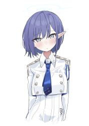 Rule 34 | 1girl, aoi (blue archive), blue archive, blue hair, highres, jacket, looking at viewer, short hair, solo, standing, touhou90275, white background