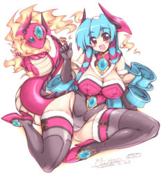 Rule 34 | 1girl, blue eyes, blue hair, blush, breasts, cleavage, cosplay, curvy, dragon, dragon girl, elbow gloves, covered erect nipples, fire, gloves, high heels, horns, huge breasts, mel/a, melmaid, monster girl, original, plump, red eyes, shoes, tail, thick thighs, thighhighs, thighs
