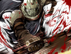 Rule 34 | 1boy, armor, battleline, blood, helmet, kappamaru, male focus, solo, white background