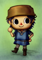 Rule 34 | 1boy, animal crossing, bad id, bad pixiv id, boots, chou ayashii, cosplay, curly hair, donnel (fire emblem), donnel (fire emblem) (cosplay), fire emblem, fire emblem awakening, full body, green background, grey hair, highres, looking to the side, nintendo, parody, pot, red nose, scar, smile, super smash bros., trait connection, villager (animal crossing)