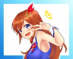 Rule 34 | 1girl, blue border, blue eyes, border, hair ornament, happy, hololive, long hair, looking at viewer, nagape, open mouth, shirt, simple background, sleeveless, sleeveless shirt, smile, star (symbol), star hair ornament, tokino sora, tokino sora (1st costume), upper body, v, virtual youtuber, white background