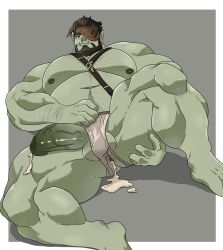 Rule 34 | 1boy, after anal, aftersex, anus, ass, bara, beard, belly, chest belt, clothing aside, colored skin, commission, cum, cum in ass, cumdrip, dadee (da ddy22), eyepatch, facial hair, final fantasy, final fantasy xiv, from behind, girthy penis, green skin, hairy, half-erect, highres, implied yaoi, jockstrap, lying, male focus, male underwear, male underwear aside, mature male, muscular, muscular male, navel, navel hair, nipples, on back, orc, penis, roegadyn, solo, spread anus, spread legs, stomach, strongman waist, thick eyebrows, thick thighs, thigh grab, thighs, topless male, tusks, uncensored, underwear, veins, veiny penis, warrior of light (ff14), white male underwear