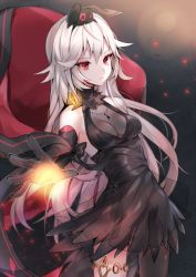 Rule 34 | 1632420), alternate costume, armsleeves, asymmetrical legwear, black dress, black gloves, breasts, cleavage, dress, earrings, eirudy, expressionless, fireball, gloves, hood, jewelry, looking at viewer, mismatched legwear, pantyhose, red eyes, small breasts, thighlet, white hair, yuhi (pixiv)
