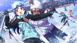 Rule 34 | blue hair, gloves, idolmaster, kisaragi chihaya, official art, skiing, snow, snowboard